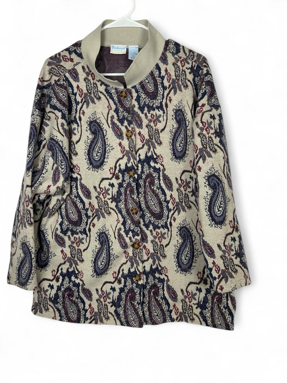 90’s Backyard Blues Paisley Button-Front Sweater - Beige/Navy